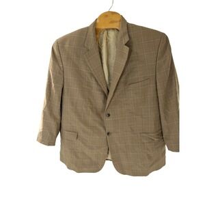 Jack Victor Classic Mens Tan Plaid Two Button Blazer Sport Coat Made in Canada